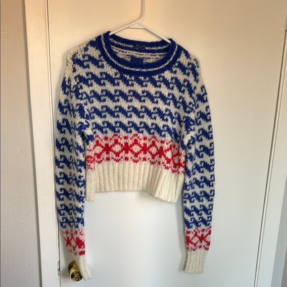 Mother The Wide Sleeve Fair Isle Jumper Cropped Sweater Size XS The Longest Run - Picture 2 of 6